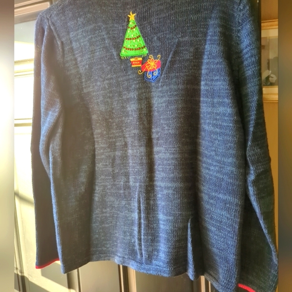 🌲Christmas Sweater Tiara International SZ Large Zipper Front EUC - Picture 8 of 15